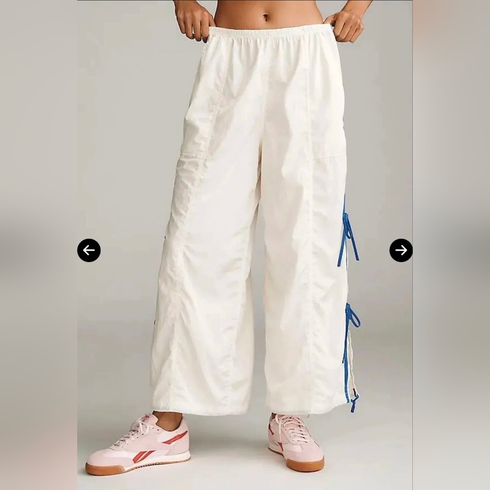 Anthropologie Daily Practice bow line Parachute Style pants Blue/Cream L NWT - Picture 3 of 7